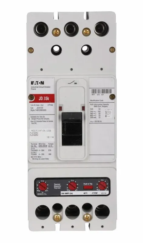 Shop Now JD3100W - Eaton - Molded Case Circuit Breaker - Bolt-On - 100 Amp - 3 Pole - 600 Volt