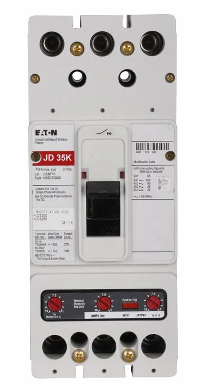 Secure Checkout JD3070W - Eaton - Molded Case Circuit Breaker - Bolt-On - 70 Amp - 3 Pole - 600 Volt