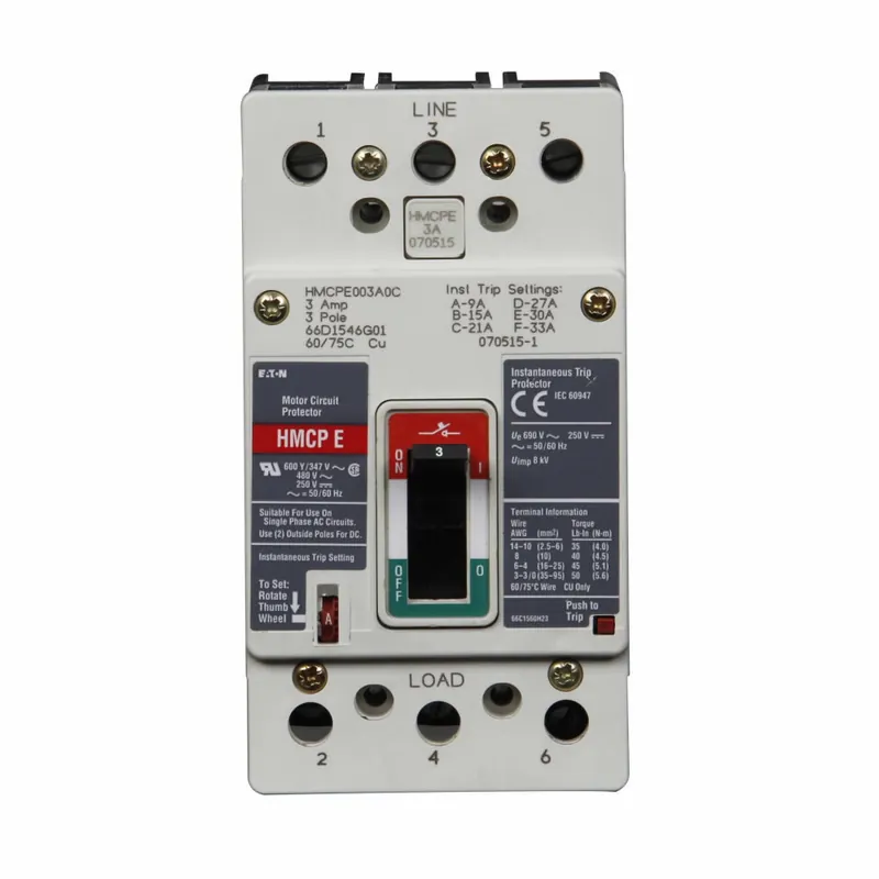Instant Buy HMCPE003A0X - Eaton - Molded Case Circuit Breaker - Bolt-On - 3 Amp - 3 Pole - 480 Volt