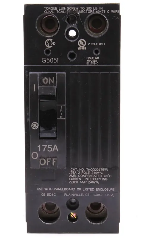 THQD22175 - GE - Molded Case Circuit Breaker - Feed-Thru - 175 Amp - 2 Pole - 240 Volt One Day Deal