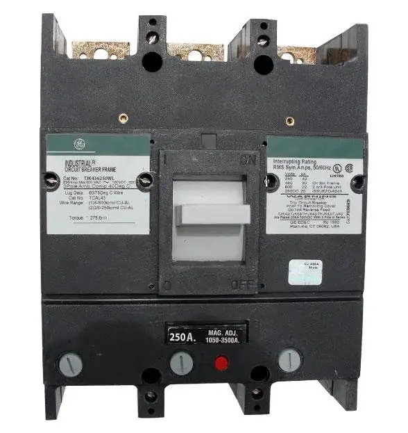 Worldwide Shipping TJK436250WL - GE - Molded Case Circuit Breaker - Feed-Thru - 250 Amp - 3 Pole - 600 Volt