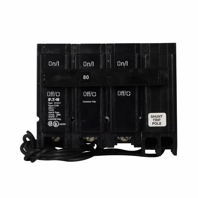 Get Yours BR380ST - Eaton - 80 Amp Molded Case Circuit Breaker - Plug-In - 80 Amp - 3 Pole - 240 Volt