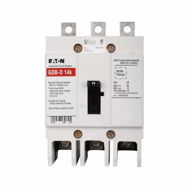 Modern GDB3015D - Eaton - Molded Case Circuit Breaker - Bolt-On - 15 Amp - 3 Pole - 480 Volt