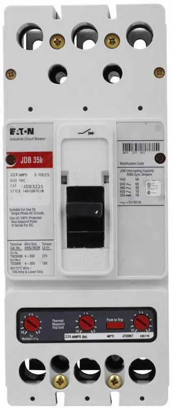 JDB3225 - Eaton - Molded Case Circuit Breaker - Feed-Thru - 225 Amp - 3 Pole - 600 Volt Special Offer