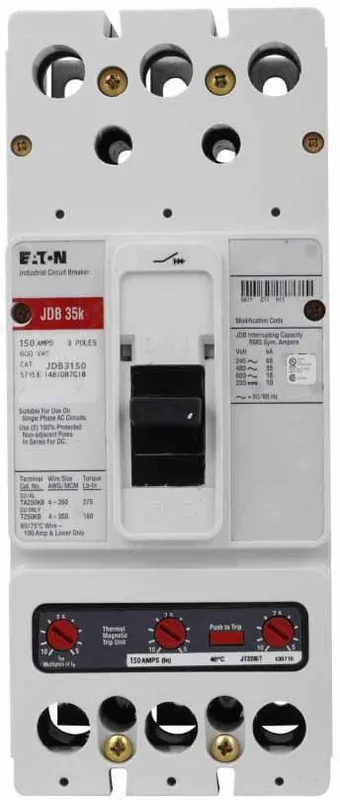 JDB3150 - Eaton - Molded Case Circuit Breaker - Feed-Thru - 150 Amp - 3 Pole - 600 Volt Get Yours