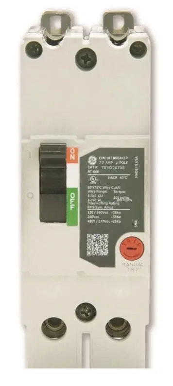 Professional Grade TEYD2070B - GE - Molded Case Circuit Breaker - Bolt-On - 70 Amp - 2 Pole - 480 Volt