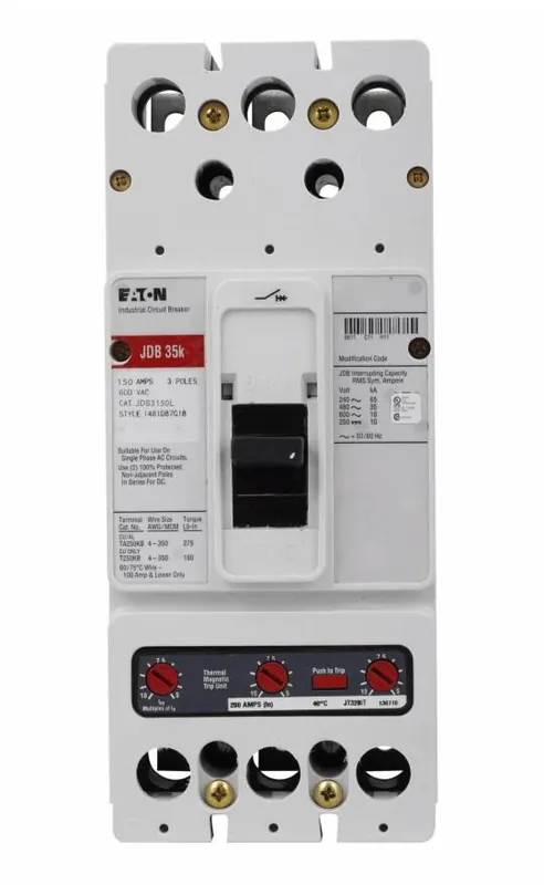 JDB3150L - Eaton - Molded Case Circuit Breaker - Feed-Thru - 150 Amp - 3 Pole - 600 Volt Don’t Miss Out