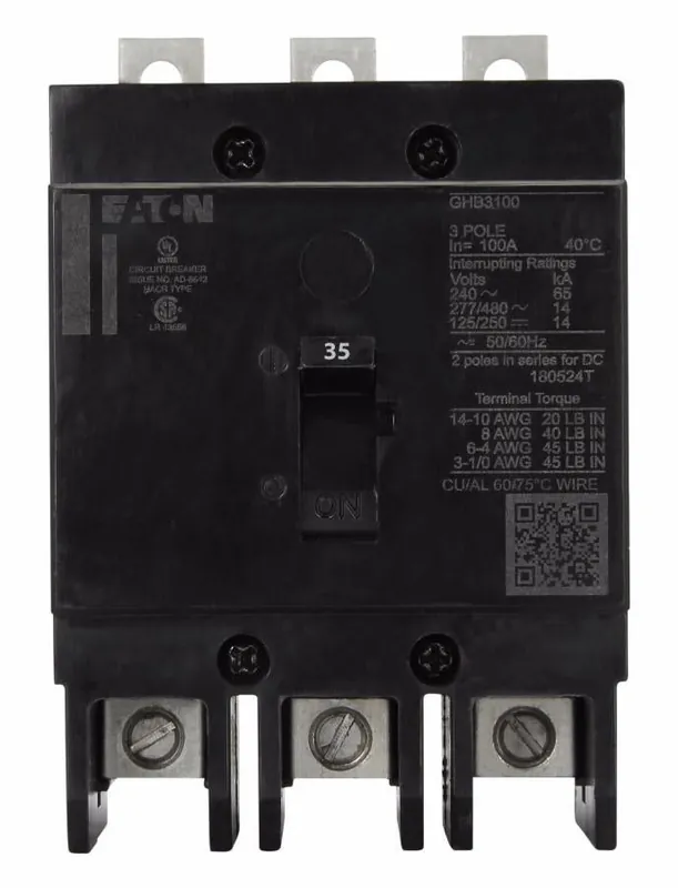 Warranty Included GHB3035S1 - Eaton - Molded Case Circuit Breaker - Bolt-On - 35 Amp - 3 Pole - 480 Volt