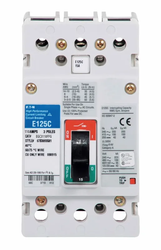 Next Day Delivery EGC3110FFG - Eaton - Molded Case Circuit Breaker - Feed-Thru - 110 Amp - 3 Pole - 600 Volt
