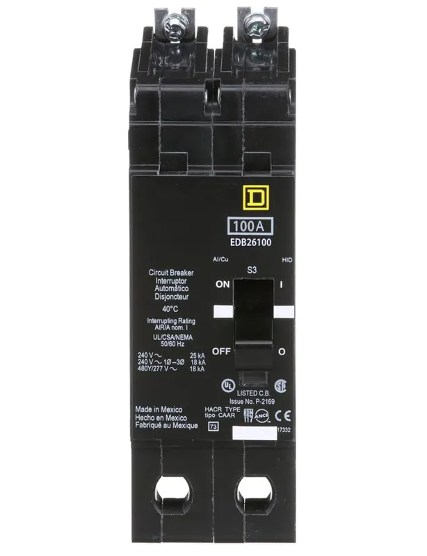 Wholesale EDB26100 - Square D - Molded Case Circuit Breaker - Bolt-On - 100 Amp - 2 Pole - 600 Volt
