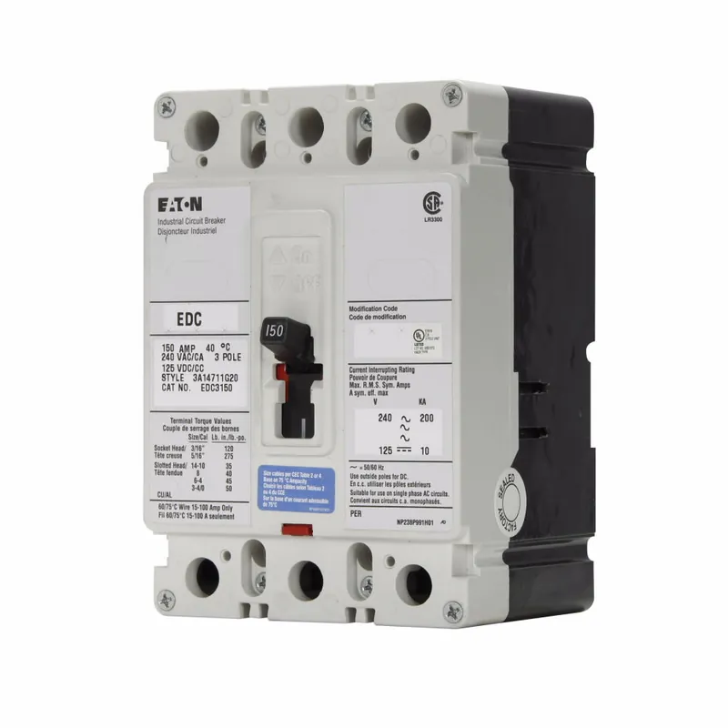 New Release EDC3125L - Eaton - Molded Case Circuit Breaker - Feed-Thru - 125 Amp - 3 Pole - 240 Volt