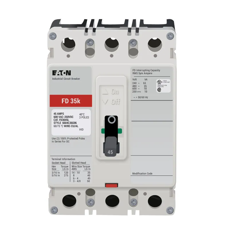 FD3045L - Eaton - Molded Case Circuit Breaker - Feed-Thru - 45 Amp - 3 Pole - 600 Volt Big Sale