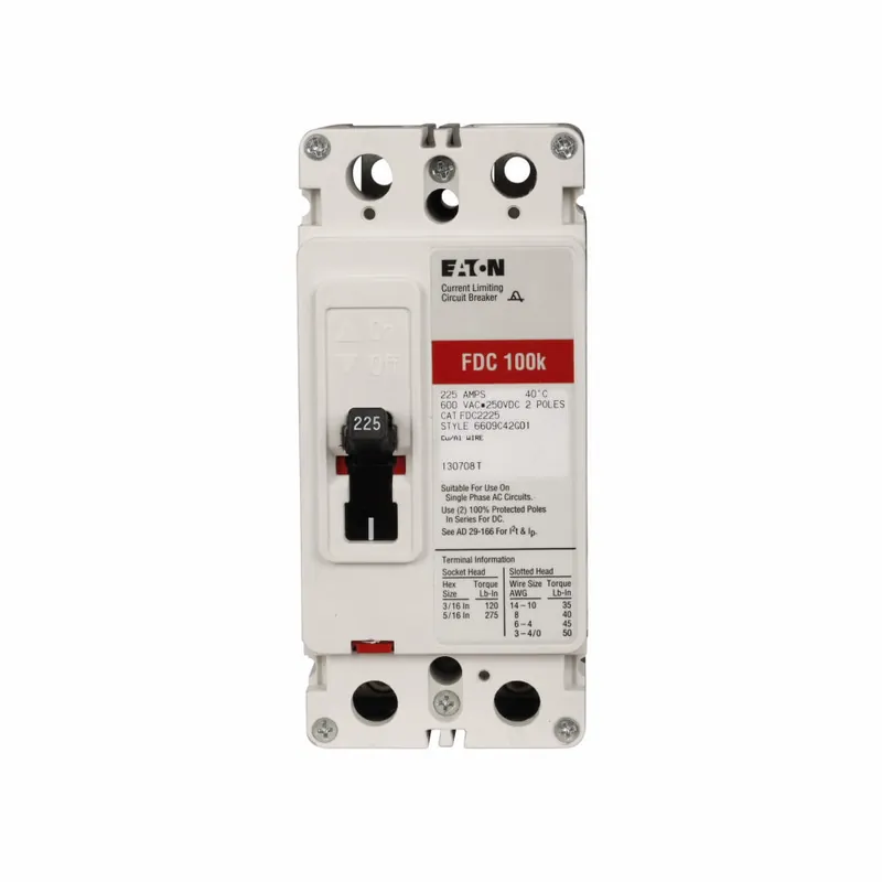 FDC2225L - Eaton - MoldedCase Circuit Breakers - Feed Thru - 225 Amp - 2 Pole - 600 Volt While Supplies Last