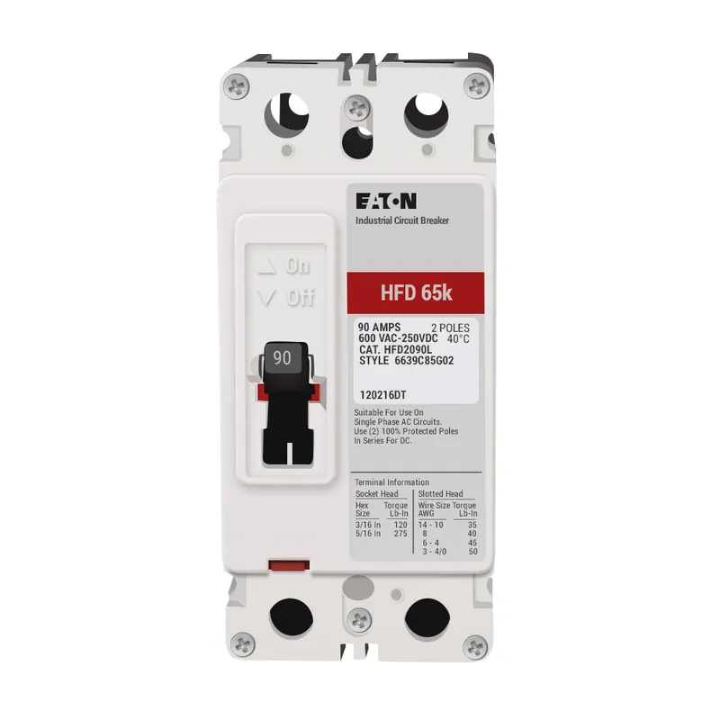 HFD2090L - Eaton - Molded Case Circuit Breaker - Feed-Thru - 90 Amp - 2 Pole - 600 Volt Factory Price