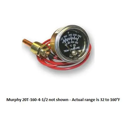 Limited Edition Murphy 32-160F Mechanical Temperature Swichgage 2 in. w/ 4 Ft Capillary and Plated Steel Case - 20T-160-4-1/2