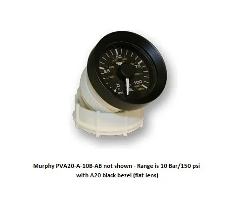Weekend Sale Murphy 10 Bar/150 PSI Powerview Analog Engine Oil Pressure Gage 2 in. with Black Bezel - Flat Lens - PVA20-A-10B-AB