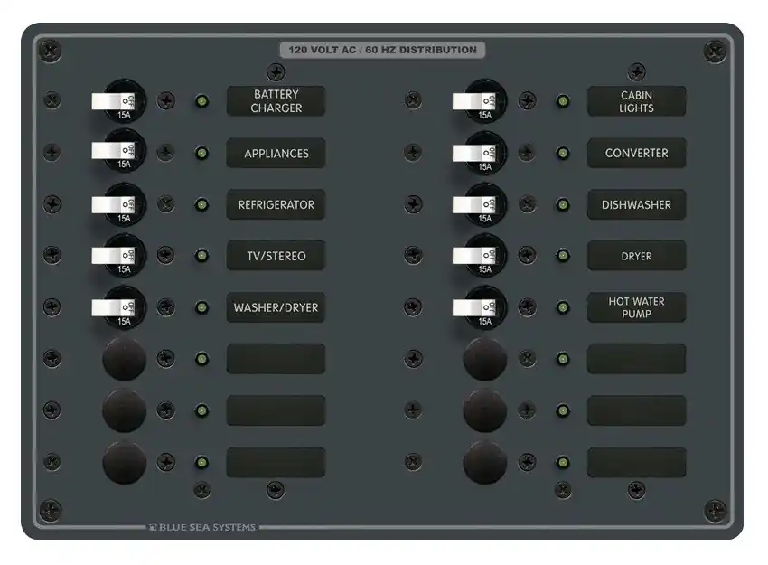 Free Delivery Blue Sea Systems AC 16 Position Power Distribution Panel 120V AC - 8461