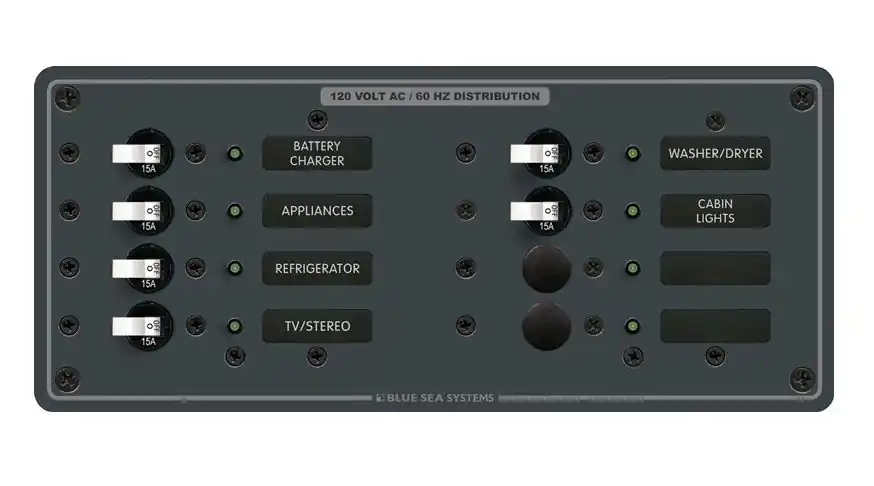 Secure Checkout Blue Sea Systems AC Power Horizontal Distribution Panel 120V AC 100A with 8 Positions - 8411