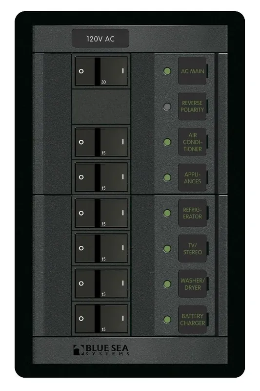 Discount Blue Sea Systems Power Distribution Panel 120 Volt AC Main Plus 6 Positions - 1202