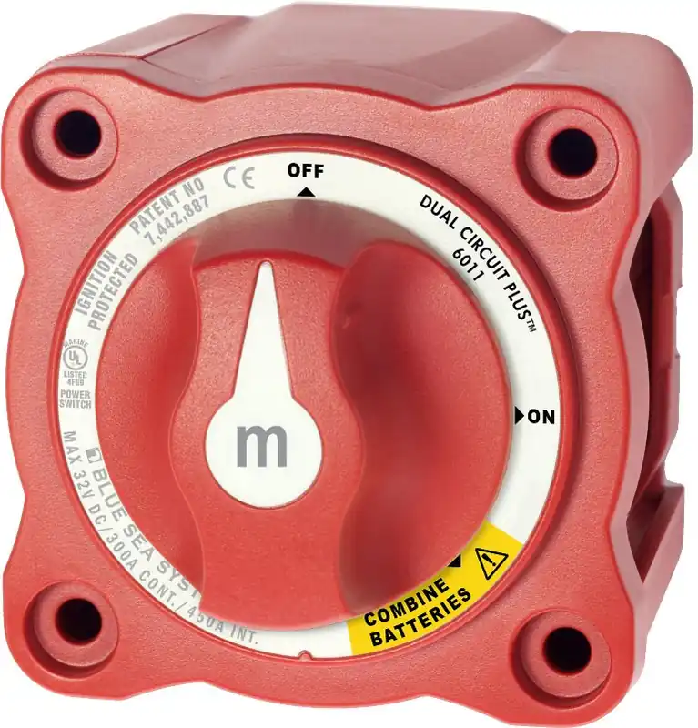 Editor’s Pick Blue Sea Systems m-Series Mini Dual Circuit Plus Battery Switch 32VDC in Red - 6011