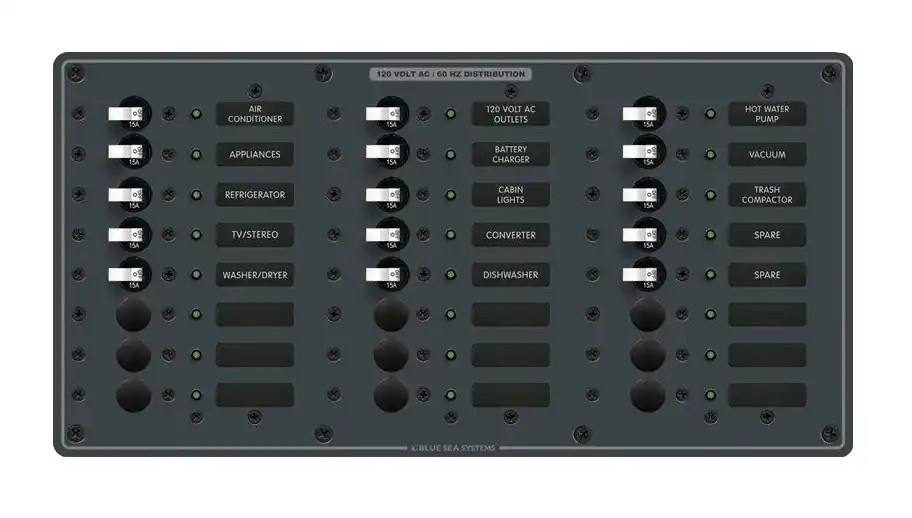 Blue Sea Systems Traditional Metal 24 Position AC Power Distribution Panel 120V AC - 8265 Special Discount
