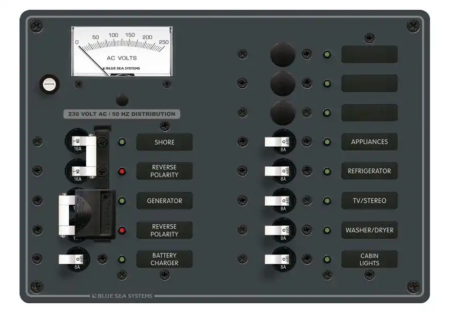 New Release Blue Sea Systems European Source Selector Panel 230V AC AC 2 Sources Plus 9 Positions - 8562