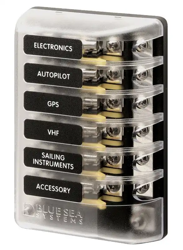 Same Day Shipping Blue Sea Systems ST Glass 6 Circuit Fuse Block with Negative Bus and Cover 32V DC - 5015