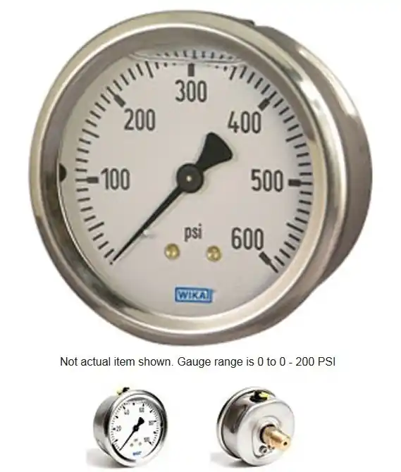 Instant Buy WIKA 0-200 PSI Pressure Gauge Type 213.53 with SS Case - Center Back Mount - 9767231