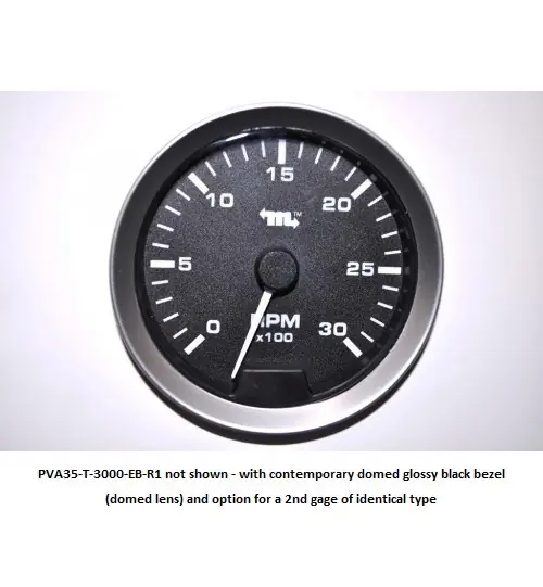 Murphy 3000 RPM PowerView Analog Tachometer Gage 3.5 in. with Contemporary Domed Glossy Black Bezel - Domed Lens - PVA35-T-3000-EB-R1 Hassle-Free Returns