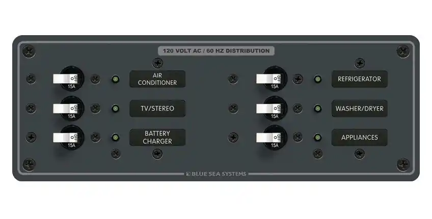 Special Offer Blue Sea Systems AC Power Distribution Panel 120V AC with 6 Positions - 8097