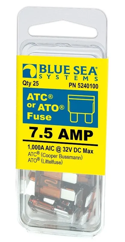 Hassle-Free Returns Blue Sea Systems ATO/ATC Fuse 7.5 Amp 32V DC - 25 pcs. - 5240100