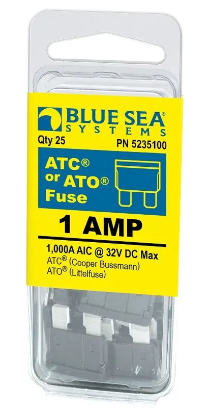 Hassle-Free Returns Blue Sea Systems ATO/ATC Fuse 1 Amp 32V DC - 25 pcs. - 5235100