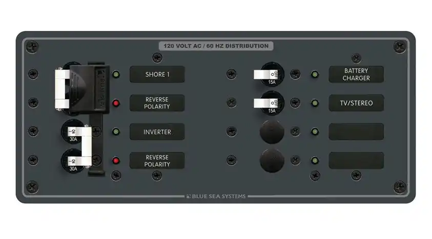 Blue Sea Systems AC Main 2 Sources Plus 4 Positions Selector Panel 120V AC - 8499 Worldwide Shipping