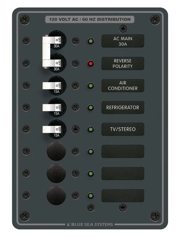 Buy Direct Blue Sea Systems AC Main Traditional Metal Panel 120V AC with 6 Positions - 8027