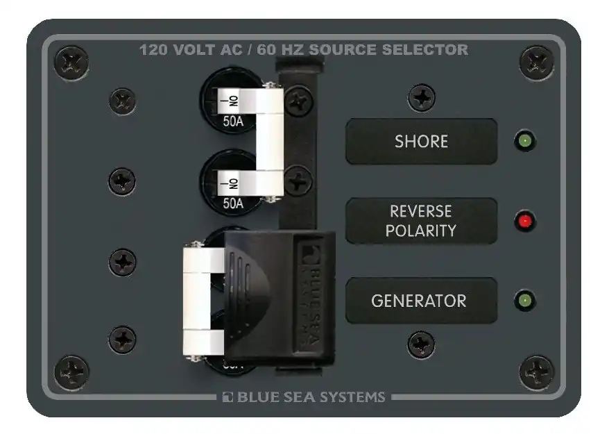 Blue Sea Systems AC Main Toggle Source Selector Panel 120V AC 50A - 8061 Next Day Delivery