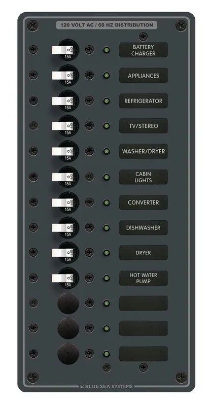 Blue Sea Systems AC 13 Position Power Distribution Panel 120V AC - 8480 Authentic