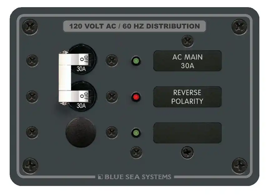 Shop Now Blue Sea Systems AC Main Plus 1 Position Traditional Metal Panel 120V AC - 8029