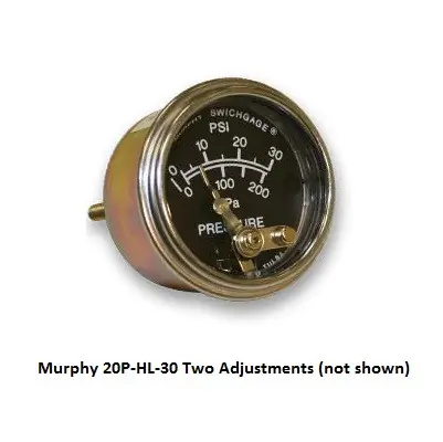 Murphy 0-30 PSI Mechanical Pressure Swichgage 2 in. with High/Low Contacts - Plated Steel - 20P-HL-30 Direct From Factory