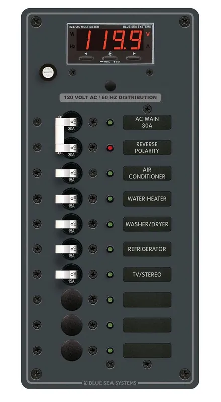 Blue Sea Systems AC Main Plus 8 Positions Power Distribution Panel 120V AC with Digital Multi-Function Meter - 8406 Don’t Miss Out