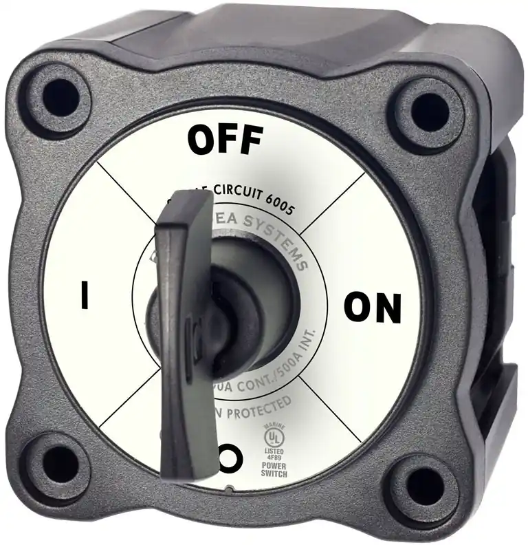 Get Yours Blue Sea Systems m-Series Mini On-Off Battery Switch 48VDC with Key in Black - 6005200