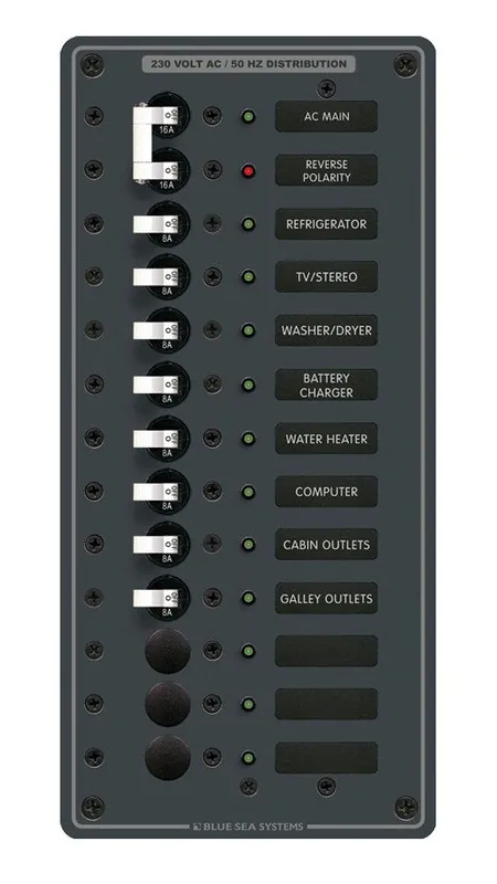 Blue Sea Systems European AC Main Power Distribution Panel 230V AC with 11 Positions - 8585 Exclusive Offer