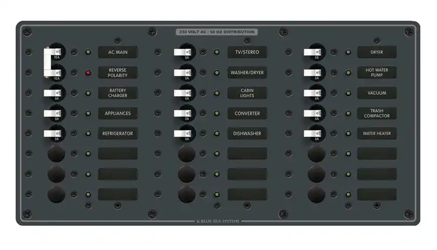 Markdown Blue Sea Systems European AC Main Power Distribution Panel 230V AC with 22 Positions - 8565
