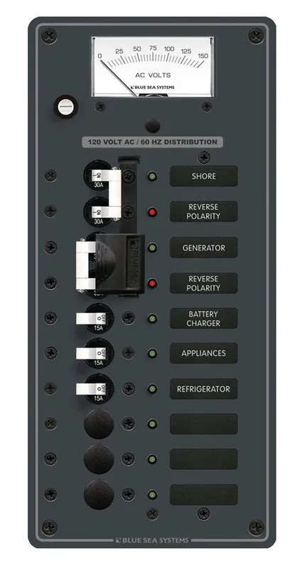 Blue Sea Systems AC Main 2 Sources Plus 6 Positions Selector Panel 120V AC - 8489 Handmade
