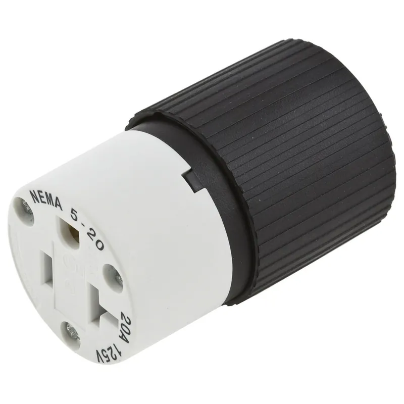 Hubbell-Wiring 520SC 3-Wire 2-Pole Polarized Straight Blade Connector 125-Volt 20-Amp NEMA 5-20R Black/White Free Delivery