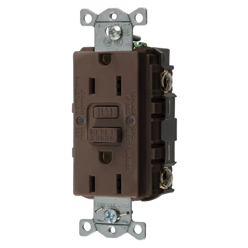 Certified Hubbell-Wiring GFRST15 Heavy-Duty Standard Flush Face Self-Test GFCI Receptacle 15-Amp 125-Volt AC NEMA 5-15R Brown Style Line Autoguard CircuitPro