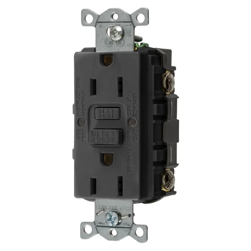 Authentic Hubbell-Wiring GFRST15BK Heavy-Duty Self-Test Duplex GFCI Receptacle 125-Volt 15-Amp NEMA 5-15R Black Style Line Autoguard