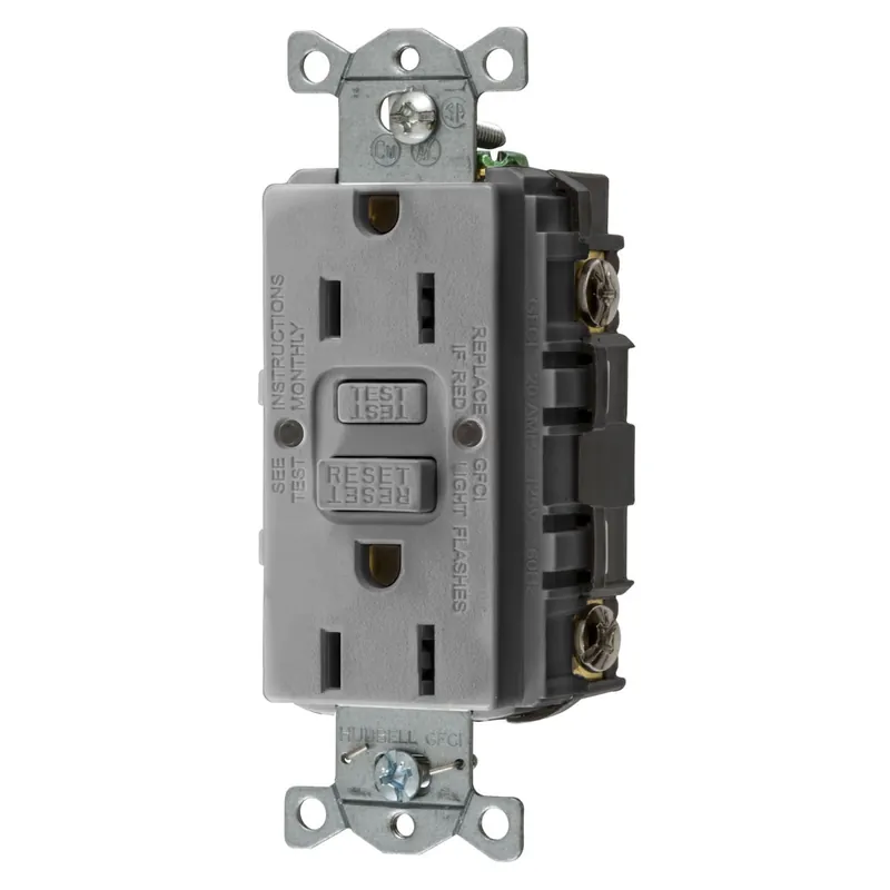 Big Sale Hubbell-Wiring GFRST15GY Heavy-Duty Self-Test Duplex GFCI Receptacle 125-Volt 15-Amp NEMA 5-15R Gray Style Line Autoguard
