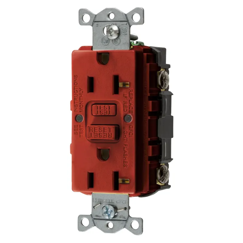 Hubbell-Wiring GFRST20R Heavy-Duty Self-Test Duplex GFCI Receptacle 125-Volt 20-Amp NEMA 5-20R Red Style Line Autoguard Exclusive