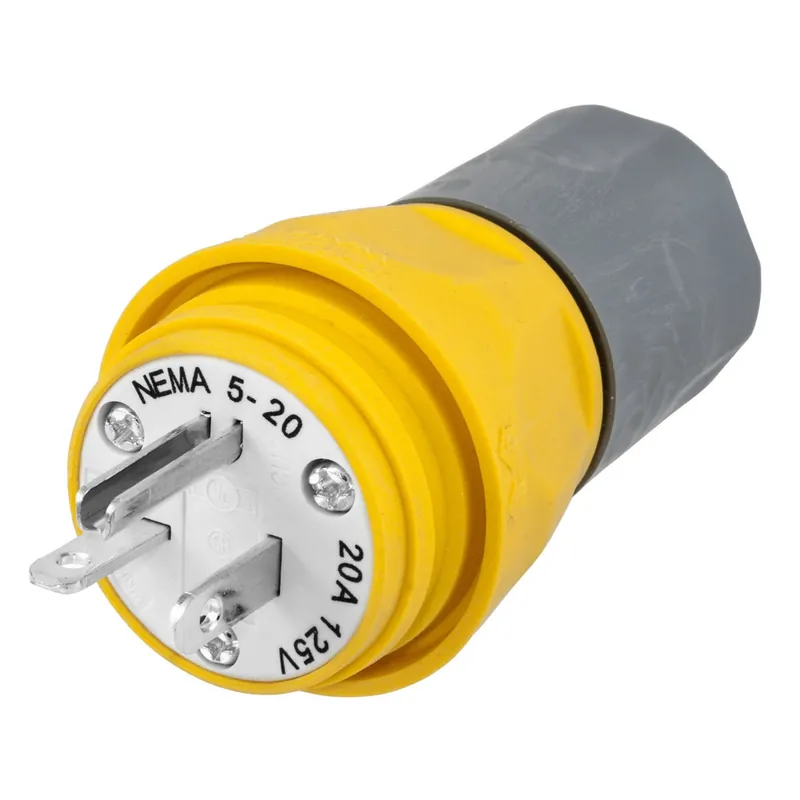 Hubbell-Wiring HBL14W33A 3-Wire 2-Pole Straight Blade Industrial Grade Watertight Plug 125-Volt AC 20-Amp NEMA 5-20P Yellow Elastogrip Secure Checkout