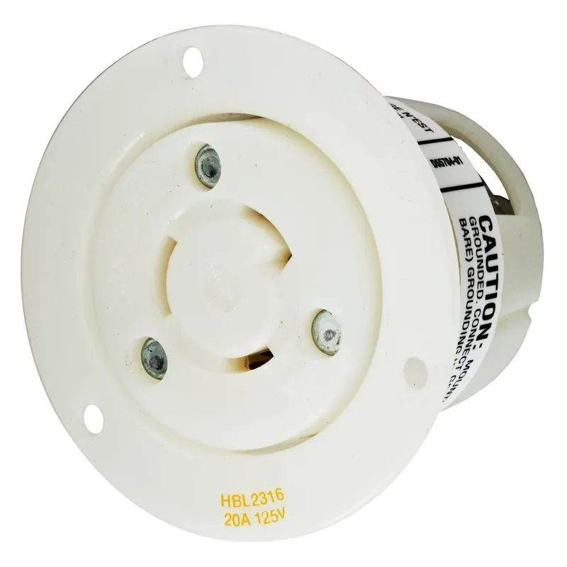 Hubbell-Wiring HBL2316 3-Wire 2-Pole Flanged Receptacle 125-Volt AC 1-Phase 20-Amp White Insulgrip Twist-Lock Trending
